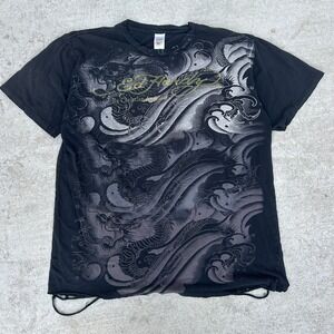 RARE Ed Hardy Christian Audigier Y2K All Over Print Dragon T-Shirt Black XL